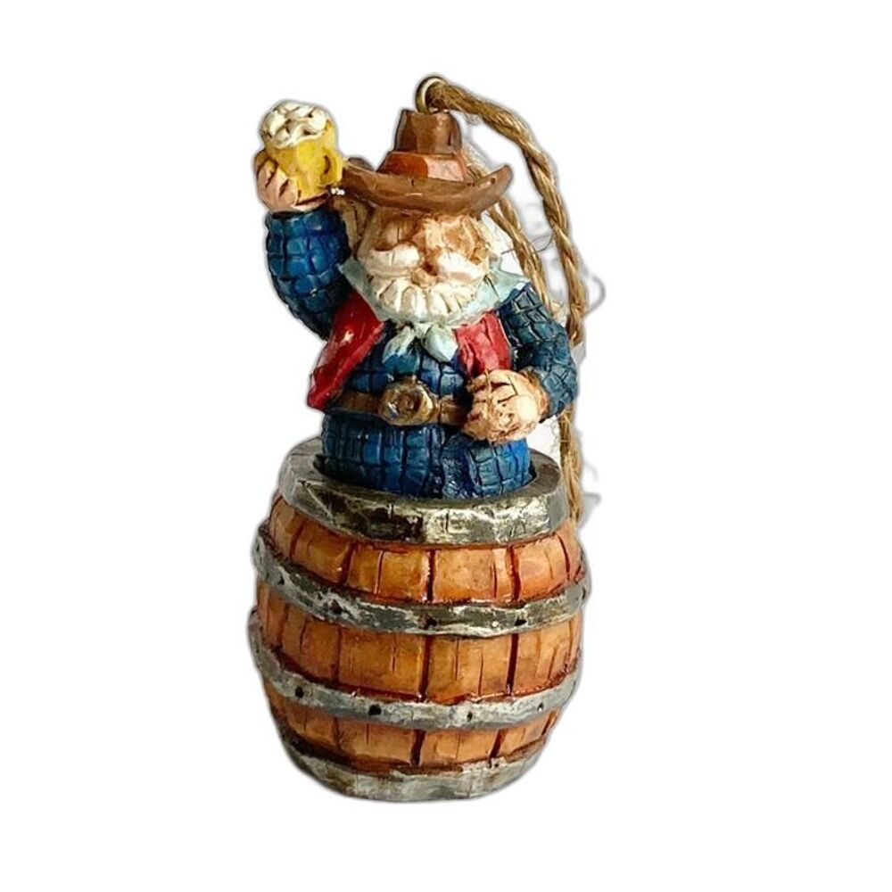Vintage Cowboy Beer Keg Christmas Ornament Country Western Hillbilly Decoration